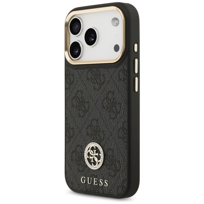 Husa originala Guess iPhone 17 Pro 4G Strass Logo with Big Strap Metal Button MagSafe, negru, GUHMP17LP4G4DCSK