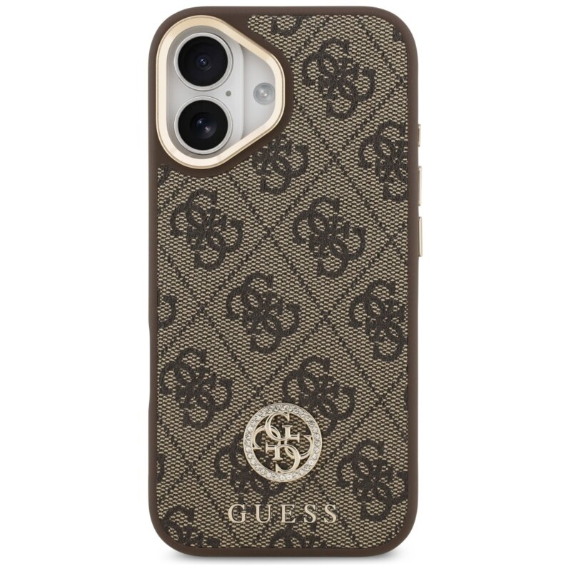 Husa originala Guess iPhone 17 4G Strass Logo with Big Strap Metal Button MagSafe, maro, GUHMP17SP4G4DCSW