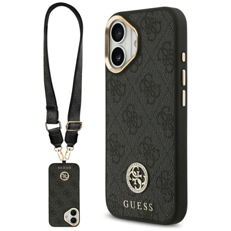 Husa originala Guess iPhone 17 4G Strass Logo with Big Strap Metal Button MagSafe, negru, GUHMP17SP4G4DCSK