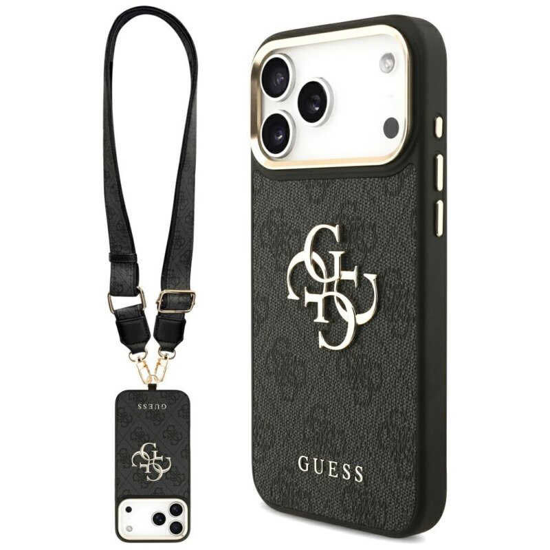 Husa originala Guess iPhone 17 Pro Max Big 4G Classic Logo with Big Strap Metal Buttons, negru, GUHCP17XP4G4BCSK