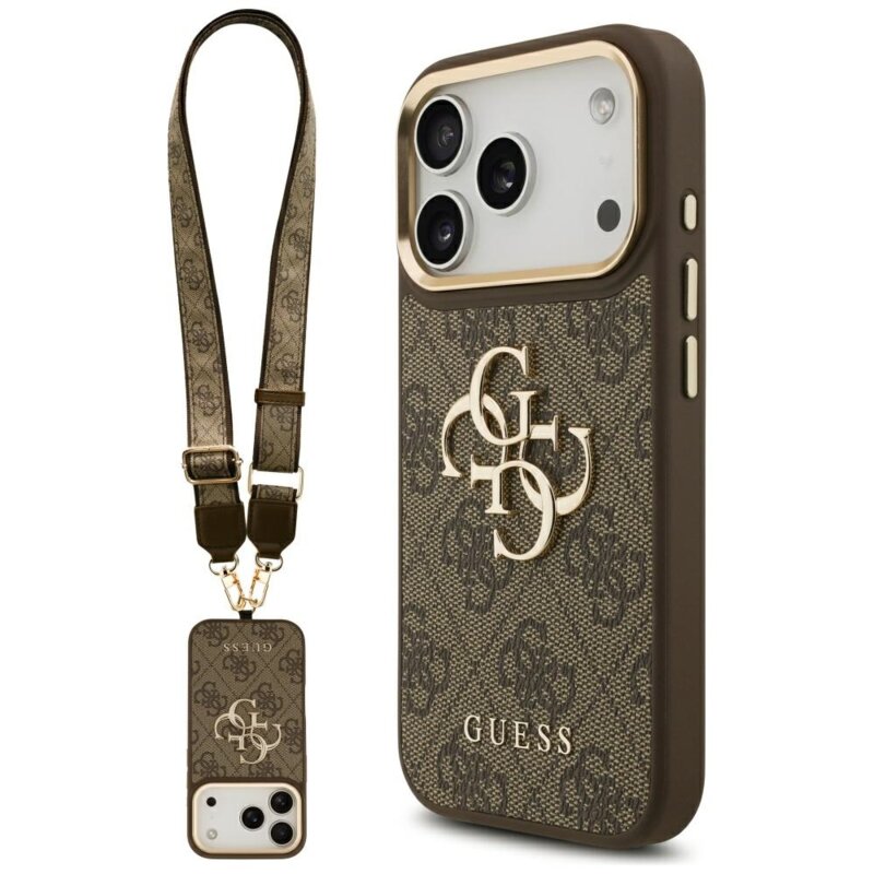 Husa originala Guess iPhone 17 Pro Big 4G Classic Logo with Big Strap Metal Buttons, maro, GUHCP17LP4G4BCSW