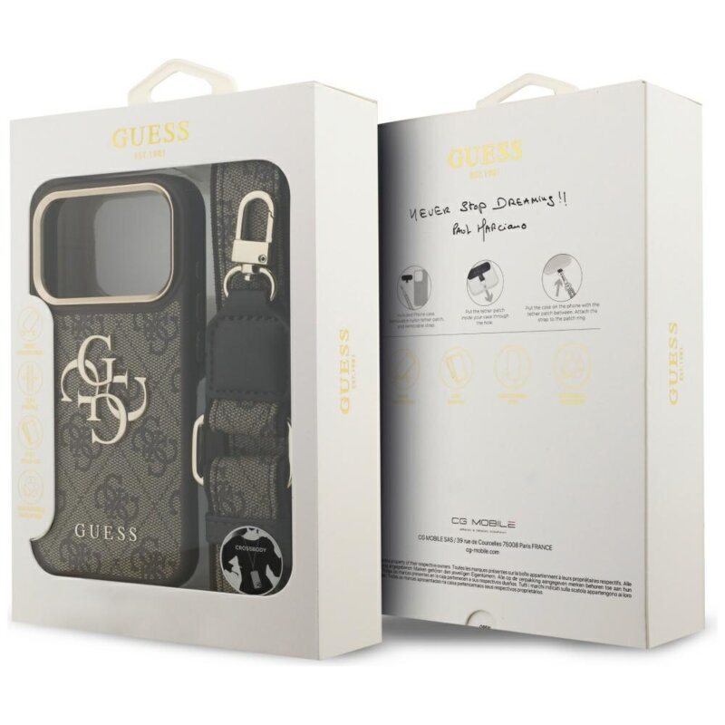 Husa originala Guess iPhone 17 Pro Big 4G Classic Logo with Big Strap Metal Buttons, maro, GUHCP17LP4G4BCSW