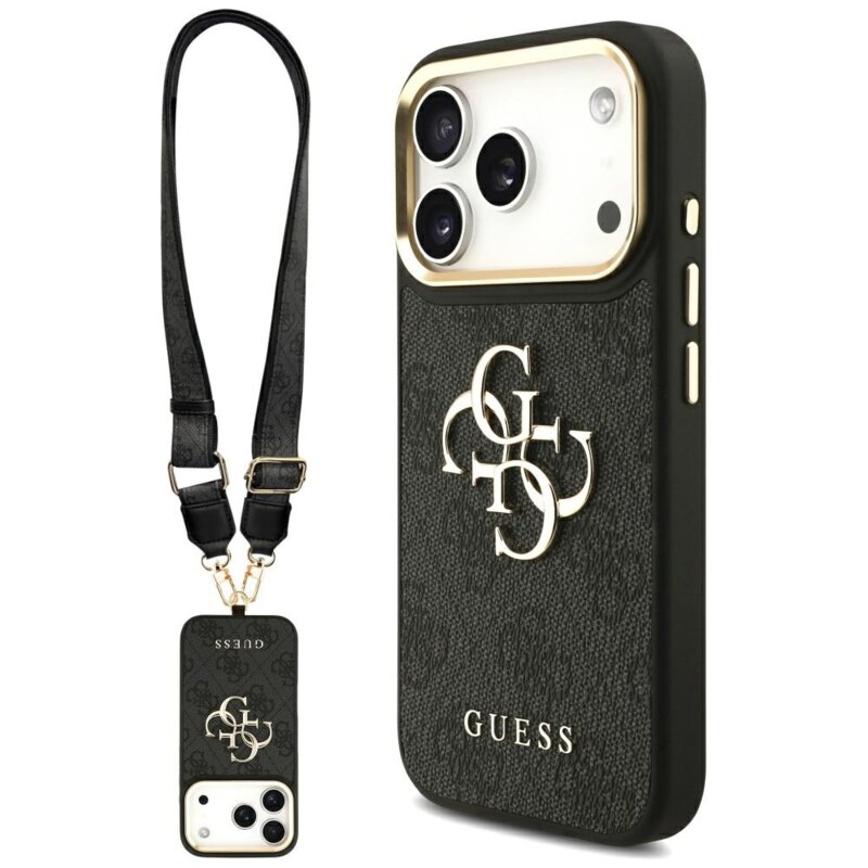 Husa originala Guess iPhone 17 Pro Big 4G Classic Logo with Big Strap Metal Buttons, negru, GUHCP17LP4G4BCSK