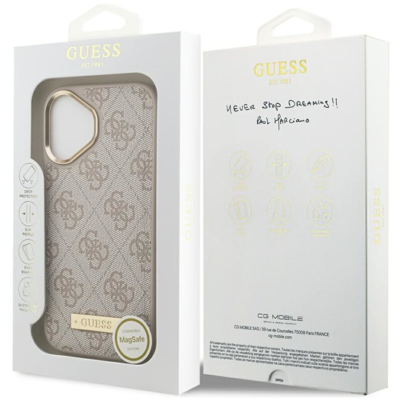 Husa originala Guess iPhone 17 Hardcase 4G Logo Plate MagSafe, roz, GUHMP17SU4GPRP