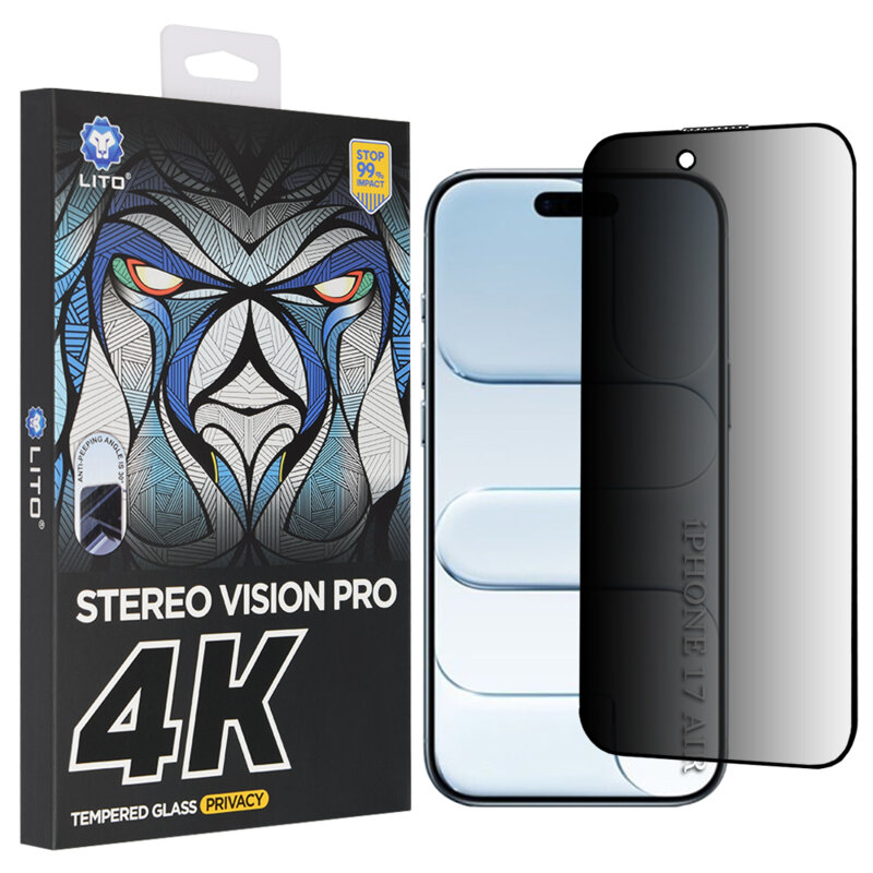 Folie sticla iPhone 17 Air Lito D+ Max 4K Privacy, negru