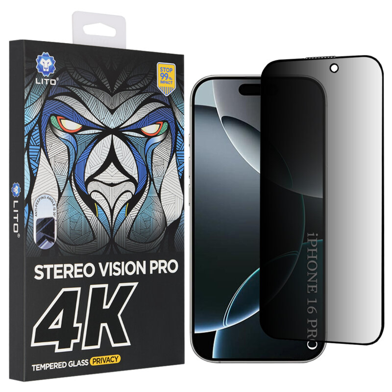 Folie sticla iPhone 17 Lito D+ Max 4K Privacy, negru