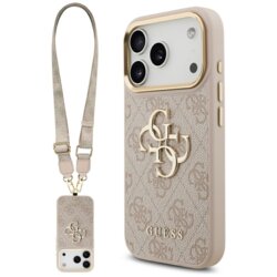 Husa originala Guess iPhone 17 Pro Big 4G Classic Logo with Big Strap Metal Buttons, roz, GUHCP17LP4G4BCSP
