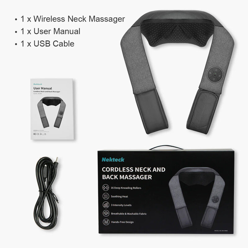 Aparat de masaj portabil pentru gat Nekteck, A01-NM03-BKUS