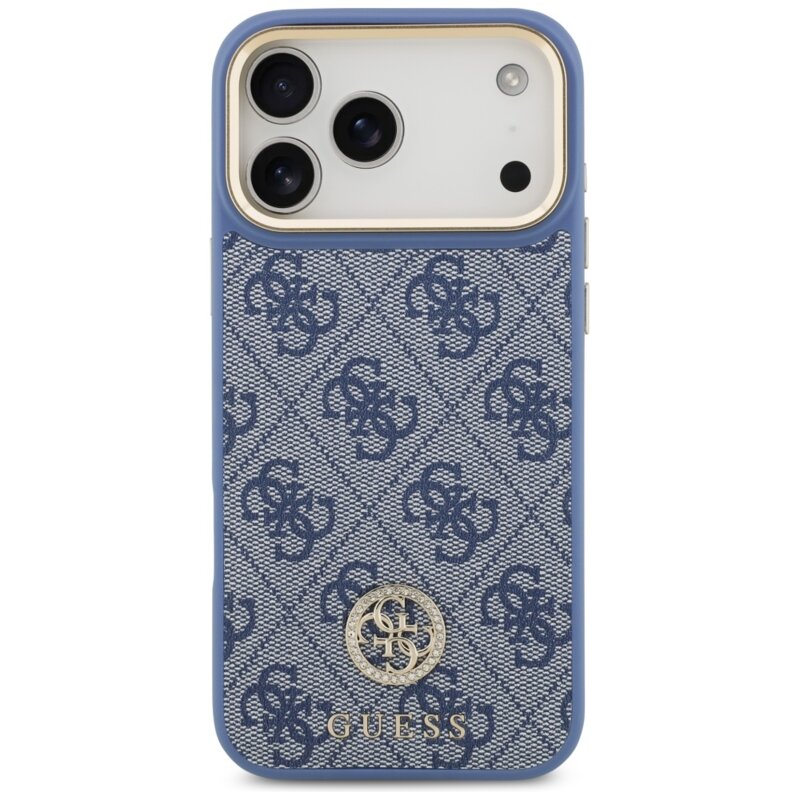 Husa originala Guess iPhone 17 Pro Max 4G Strass Logo with Big Strap Metal Button MagSafe, albastru, GUHMP17XP4G4DCSB