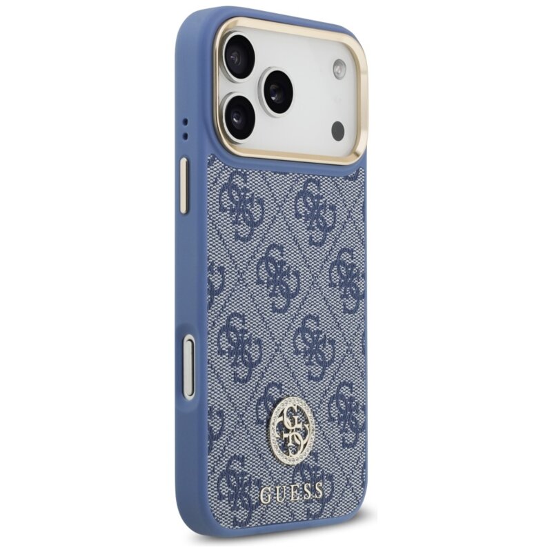 Husa originala Guess iPhone 17 Pro Max 4G Strass Logo with Big Strap Metal Button MagSafe, albastru, GUHMP17XP4G4DCSB