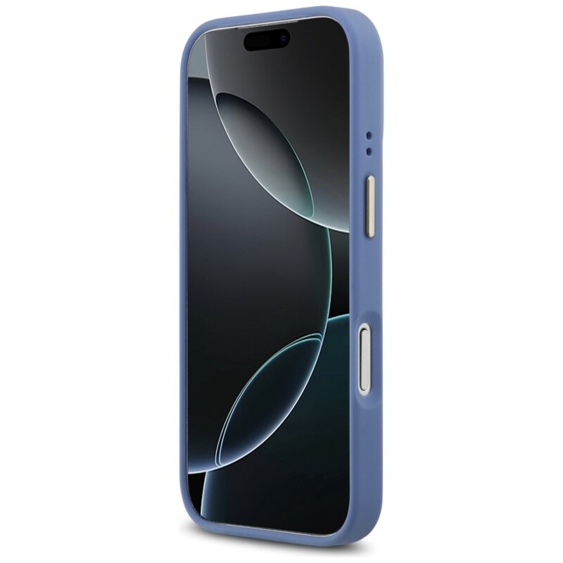 Husa originala Guess iPhone 17 Pro  4G Strass Logo with Big Strap Metal Button MagSafe, albastru, GUHMP17LP4G4DCSB