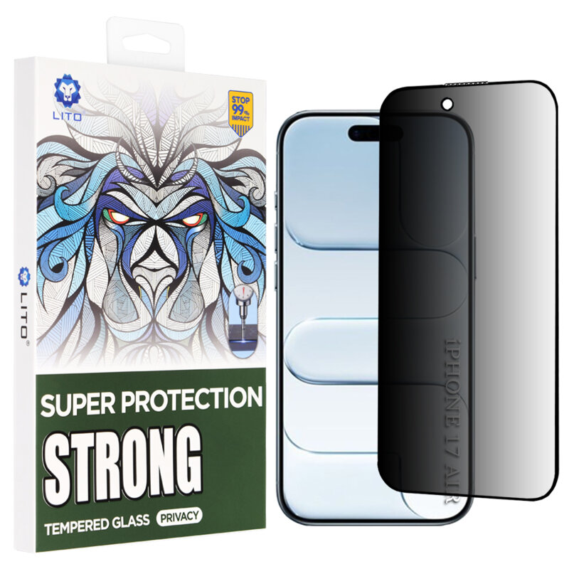 Folie sticla iPhone 17 Air Lito D+ Max Strong Privacy, negru