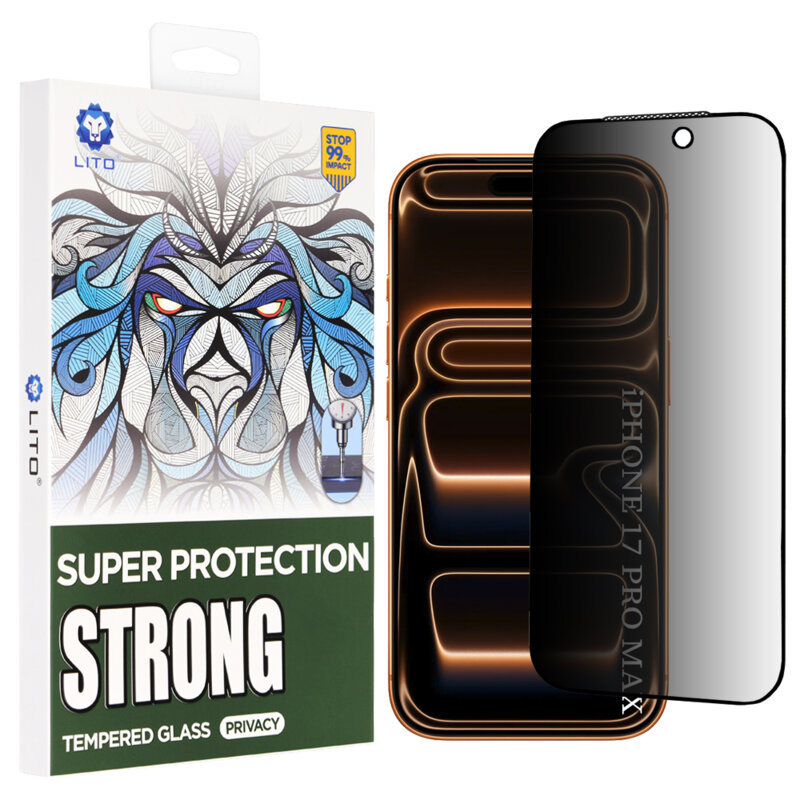 Folie sticla iPhone 17 Pro Max Lito D+ Max Strong Privacy, negru