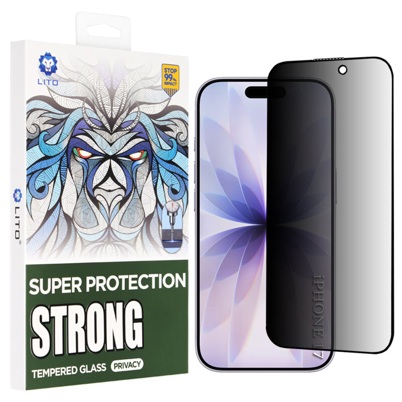 Folie sticla iPhone 17 Lito D+ Max Strong Privacy, negru