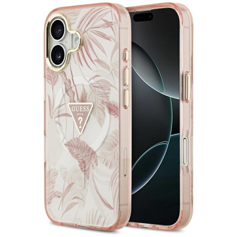 Husa iPhone 17 originala Guess Jungle Tonal Triangle MagSafe, roz, GUHMP17SHMILVTGP