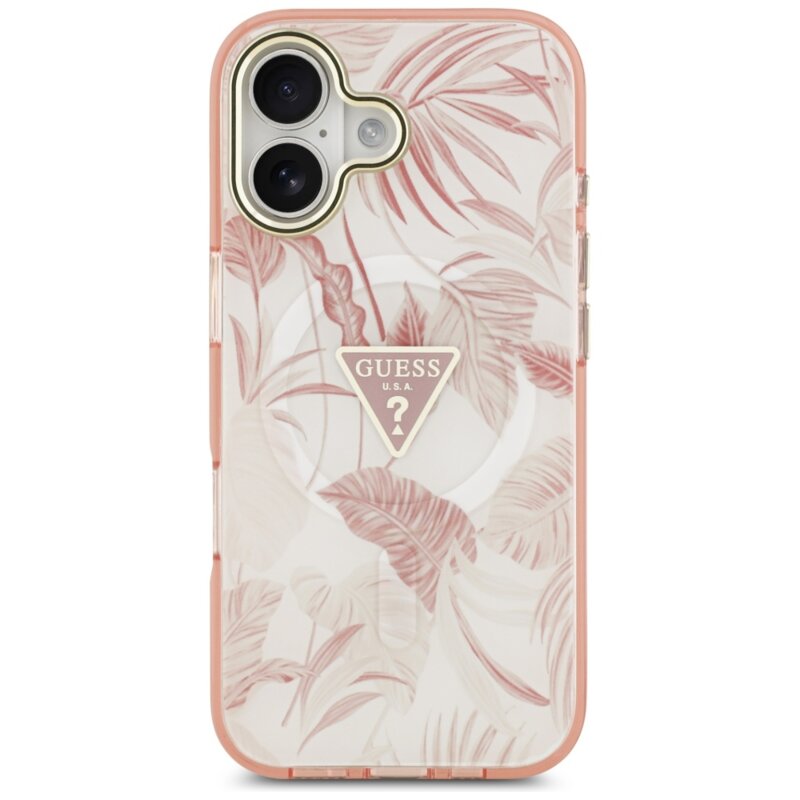 Husa iPhone 17 originala Guess Jungle Tonal Triangle MagSafe, roz, GUHMP17SHMILVTGP