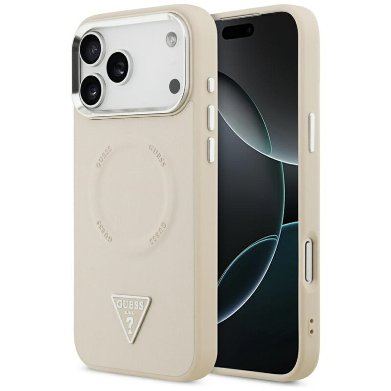 Husa originala Guess iPhone 17 Pro Max Hardcase Triangle Logo MagSafe, bej, GUHMP17XPSDTSCME