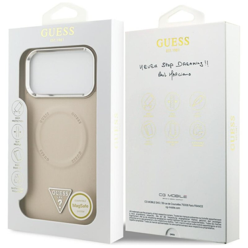 Husa originala Guess iPhone 17 Pro Max Hardcase Triangle Logo MagSafe, bej, GUHMP17XPSDTSCME