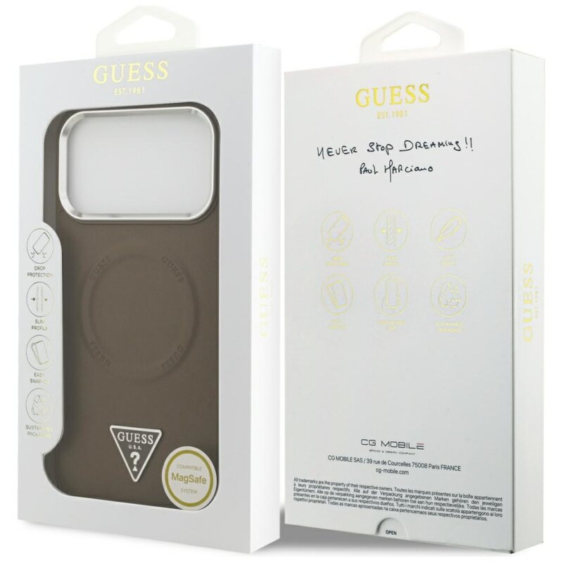 Husa originala Guess iPhone 17 Pro Hardcase Triangle Logo MagSafe, maro, GUHMP17LPSDTSCMW