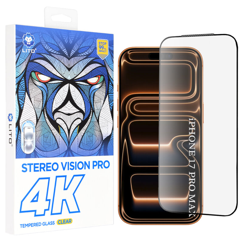 Folie sticla iPhone 17 Pro Max Lito D+ Max 4K, negru