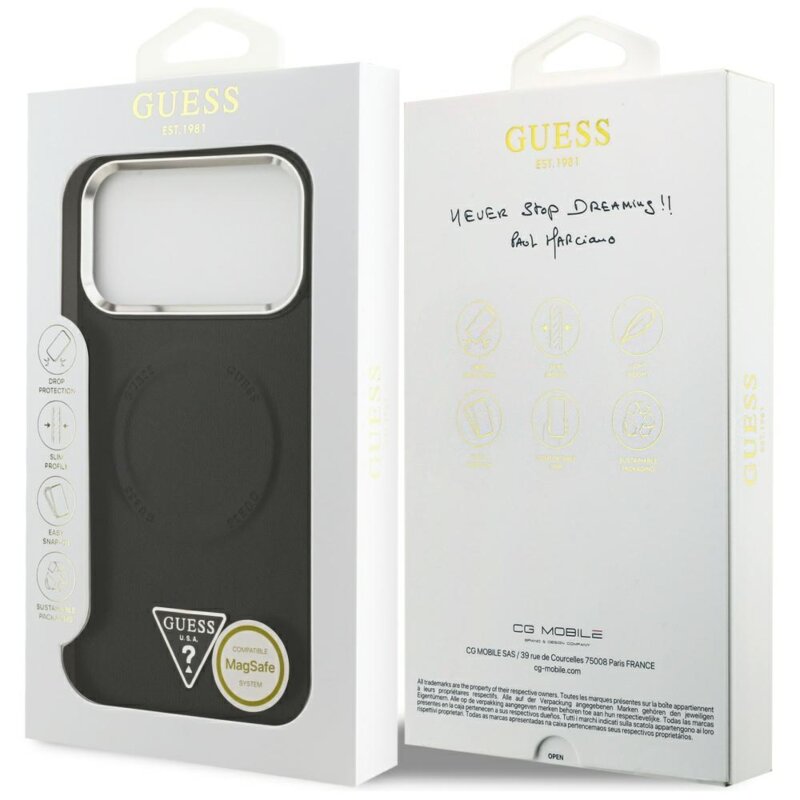 Husa originala Guess iPhone 17 Pro Max Hardcase Triangle Logo MagSafe, negru, GUHMP17XPSDTSCMK