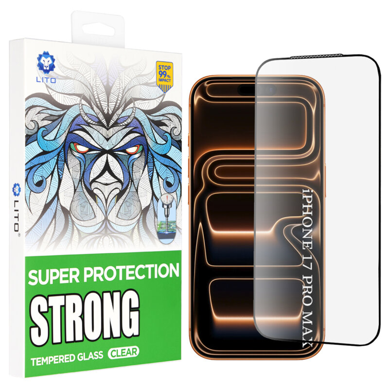 Folie sticla iPhone 17 Pro Max Lito D+ Max Strong, negru