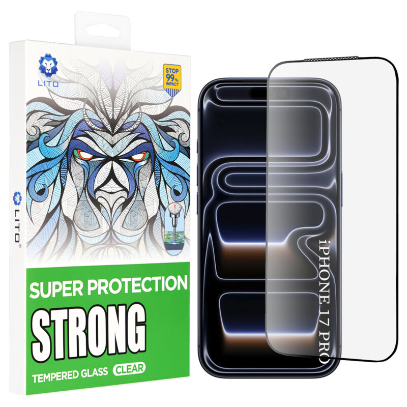 Folie sticla iPhone 17 Pro Lito D+ Max Strong, negru
