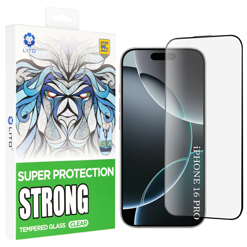 Folie sticla iPhone 16 Pro Lito D+ Max Strong, negru