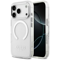 Husa iPhone 17 Pro originala Guess Metal Outline MagSafe, argintiu, GUHMP17LHTRMS