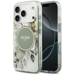 Husa iPhone 17 Pro Max originala Guess IML Flower & Tonal Circle MagSafe, verde, GUHMP17XHFWBDCEN