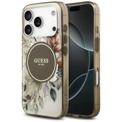 Husa iPhone 17 Pro Max originala Guess IML Flower & Tonal Circle MagSafe, maro, GUHMP17XHFWBDCEW