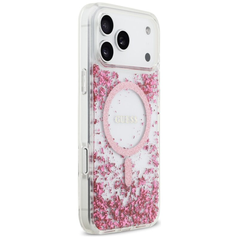 Husa originala Guess iPhone 17 Pro Max Resin Bottom Glitter MagSafe, roz, GUHMP17XRGRGEP