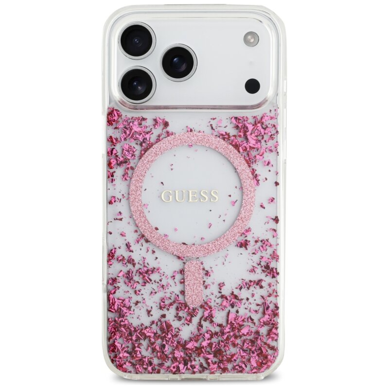 Husa originala Guess iPhone 17 Pro Max Resin Bottom Glitter MagSafe, roz, GUHMP17XRGRGEP