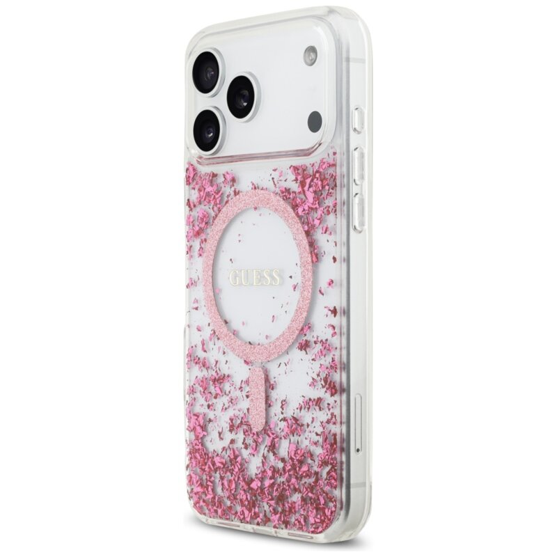 Husa originala Guess iPhone 17 Pro Max Resin Bottom Glitter MagSafe, roz, GUHMP17XRGRGEP