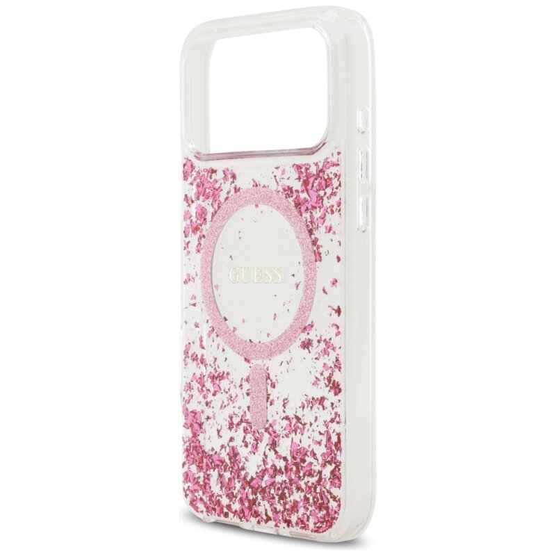 Husa originala Guess iPhone 17 Pro Max Resin Bottom Glitter MagSafe, roz, GUHMP17XRGRGEP
