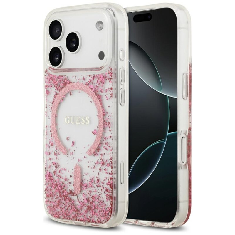 Husa originala Guess iPhone 17 Pro Resin Bottom Glitter MagSafe, roz, GUHMP17LRGRGEP