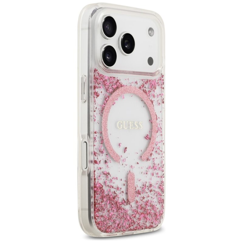 Husa originala Guess iPhone 17 Pro Resin Bottom Glitter MagSafe, roz, GUHMP17LRGRGEP