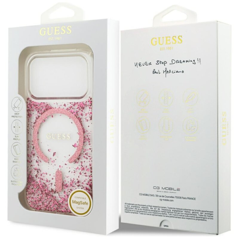 Husa originala Guess iPhone 17 Pro Resin Bottom Glitter MagSafe, roz, GUHMP17LRGRGEP