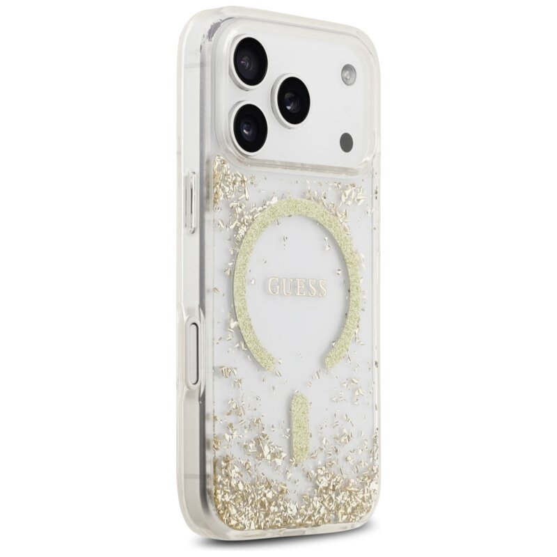 Husa originala Guess iPhone 17 Pro Resin Bottom Glitter MagSafe, auriu, GUHMP17LRGRGED