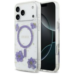 Husa originala Guess iPhone 17 Pro Max Resin Flowers and Glitter MagSafe, mov, GUHMP17XRBFGFGMU