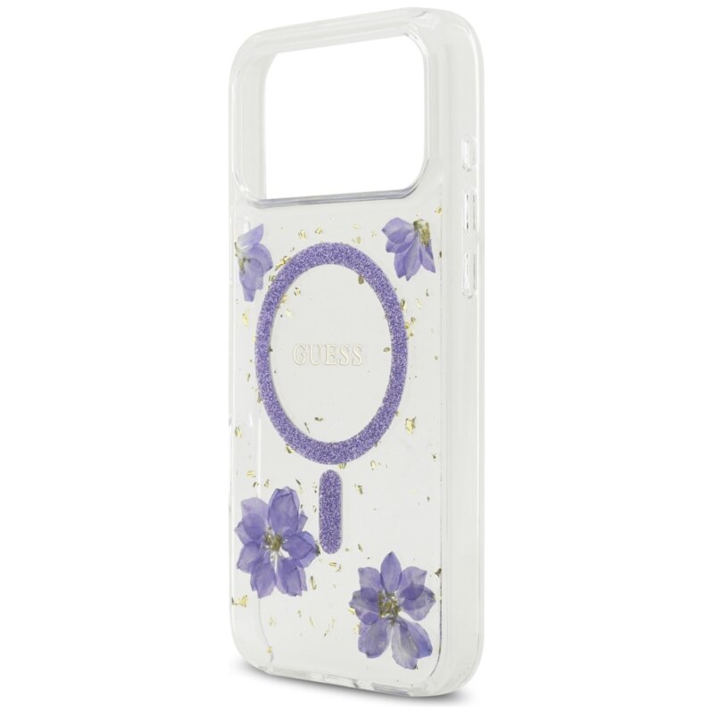 Husa originala Guess iPhone 17 Pro Max Resin Flowers and Glitter MagSafe, mov, GUHMP17XRBFGFGMU
