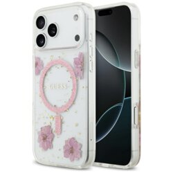 Husa originala Guess iPhone 17 Pro Max Resin Flowers and Glitter MagSafe, roz, GUHMP17XRBFGFGMP