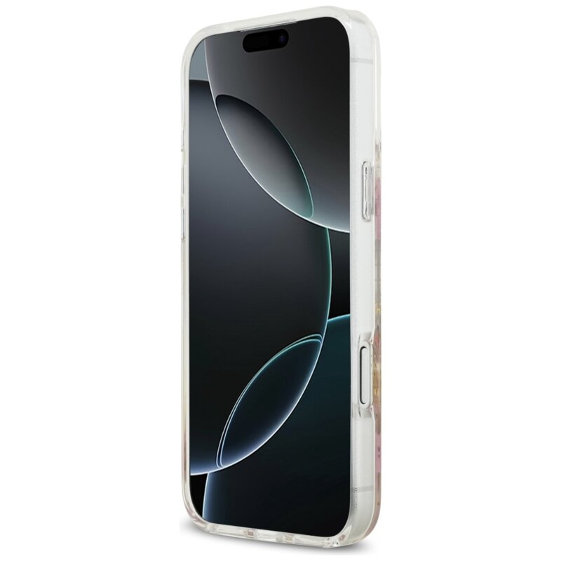 Husa originala Guess iPhone 17 Pro Resin Flowers and Glitter MagSafe, roz, GUHMP17LRBFGFGMP