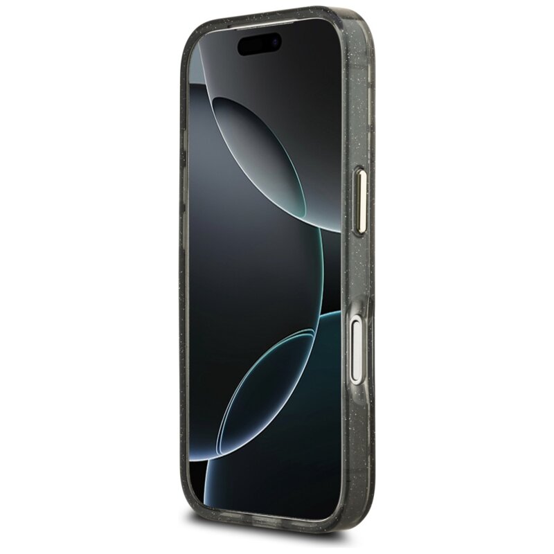 Husa iPhone 17 Pro originala Guess IML Metal Glitter Flowers Triangle MagSafe, negru, GUHMP17LHFLPEDK