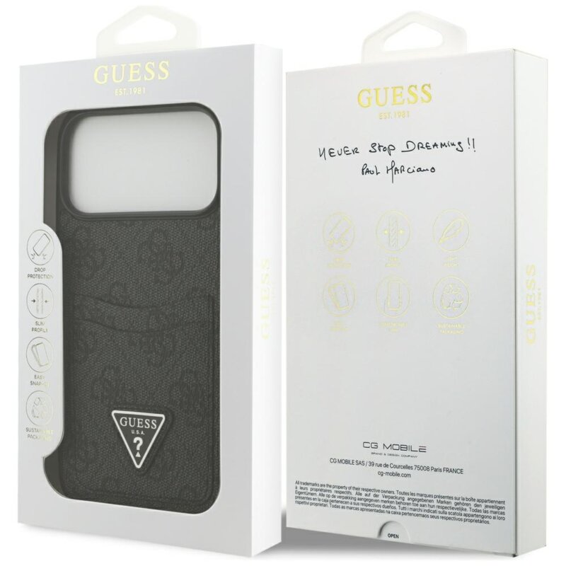Husa originala Guess iPhone 17 Pro Max Hardcase 4G Double Card Triangle, negru, GUHCP17XP4TPK