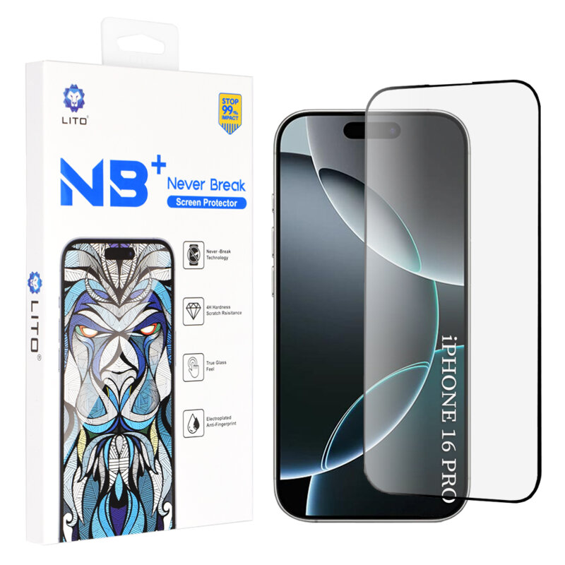 Folie sticla iPhone 16 Pro Lito NB Screen Protector, negru