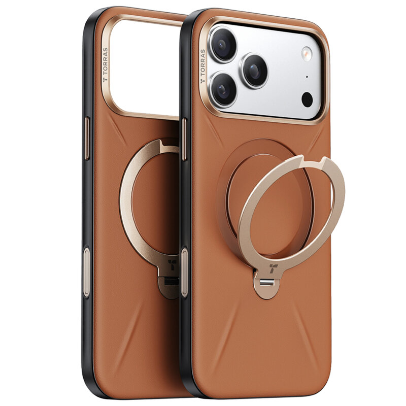 Husa iPhone 17 Pro Torras QPRO Leather Series, maro