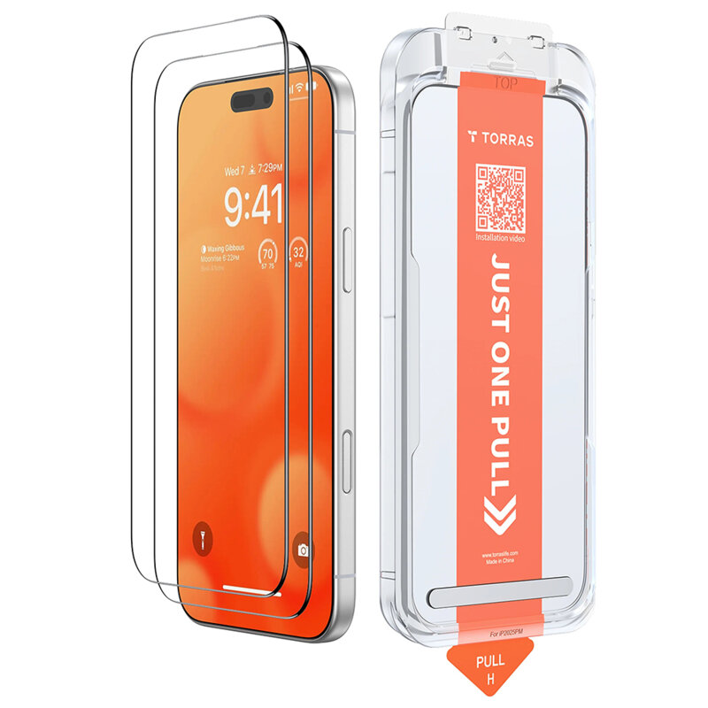 Folie sticla iPhone 17 Pro Torras GlassGo Install Master, transparenta