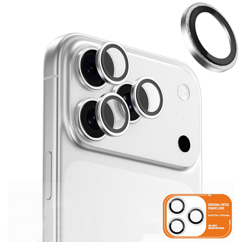 Folie iPhone 17 Pro Max Blueo Original Metal Frame Lens, Silver Diamond