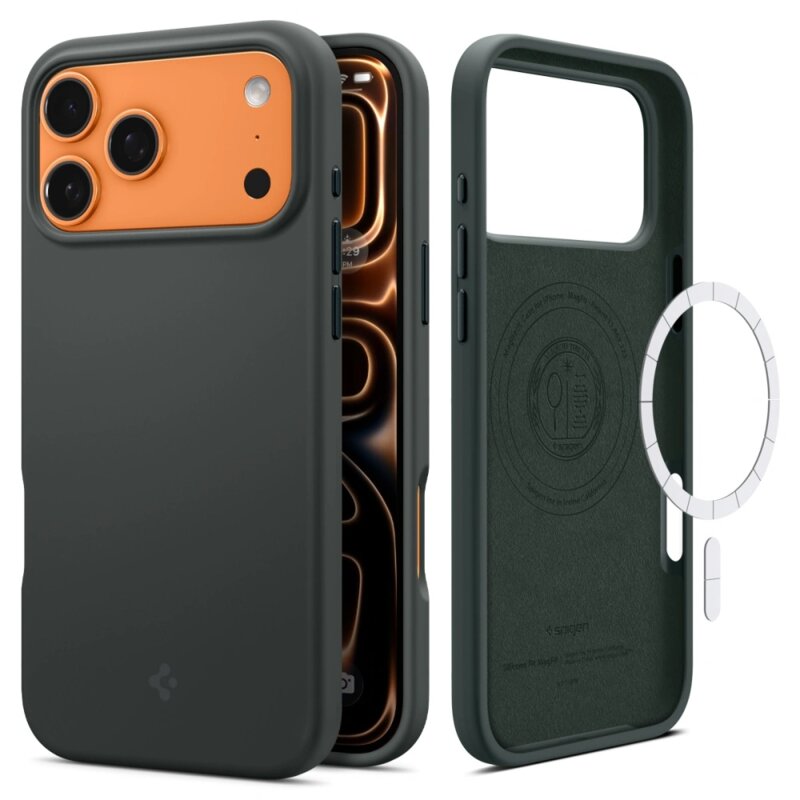 Husa iPhone 17 Pro Spigen Silicone Fit MagSafe, verde